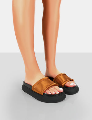 Demi Brown Satin Slider Sandals
