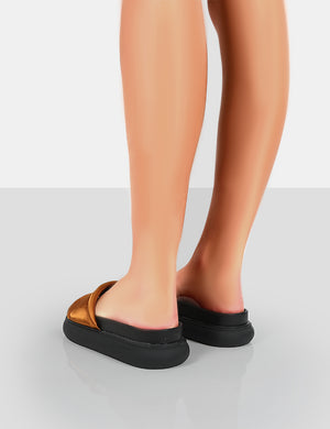 Demi Wide Fit Brown Satin Slider Sandals