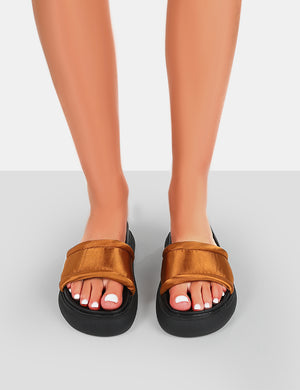 Demi Wide Fit Brown Satin Slider Sandals