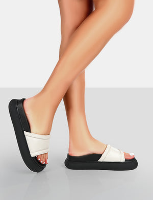 Demi Wide Fit Ecru PU Slider Sandals
