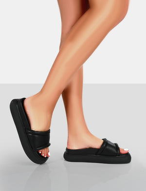 Demi Wide Fit Black PU Slider Sandals