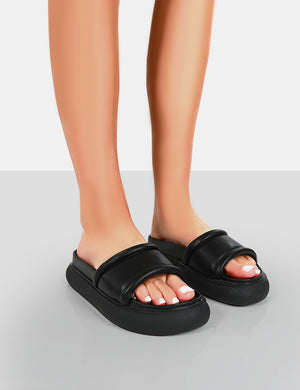 Demi Black PU Slider Sandals