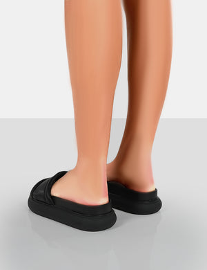 Demi Wide Fit Black PU Slider Sandals