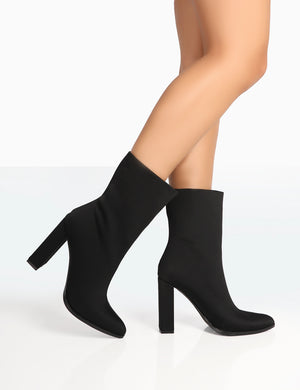 Bridget Black Nylon Pointed Toe Block Heeled Ankle Boots