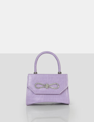 The Lore Lilac Croc Diamante Bow Grab Bag