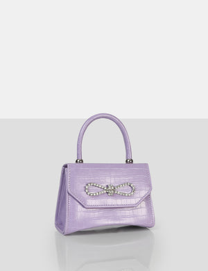 The Lore Lilac Croc Diamante Bow Grab Bag