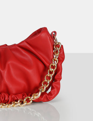 The Livy Red Grain Pu Chain Shoulder Bag