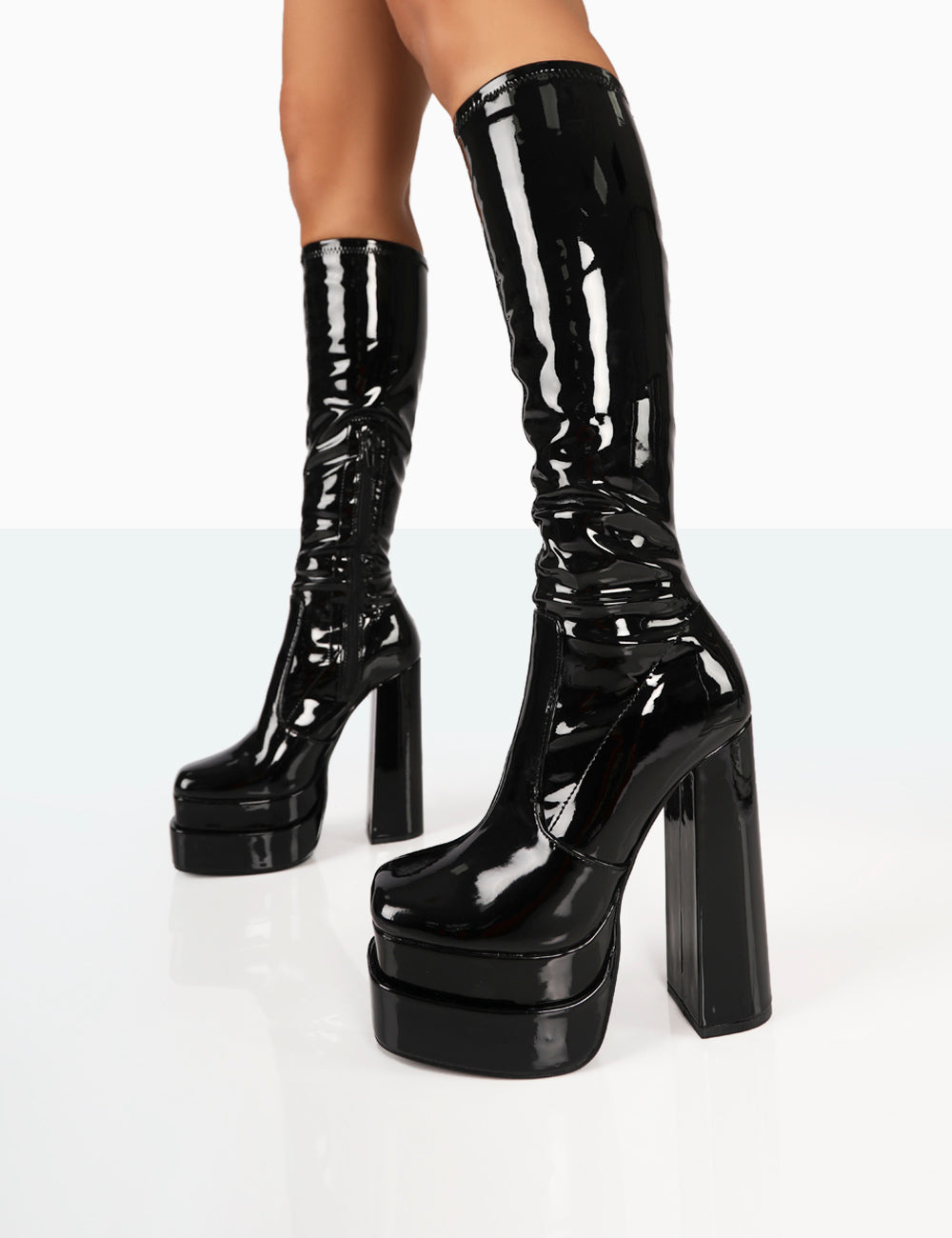 Square Toe Platform Block Heels Boots