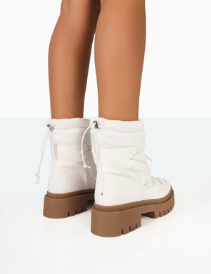 Snowy White Lace Up Chunky Sole Snow Ankle Boots