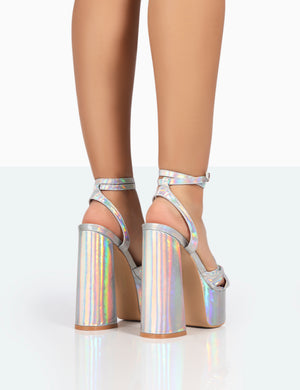 Leo Edition Silver Holographic Metallic Platform High Heels