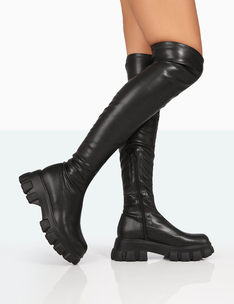 Black Over the Knee Chunky Sole Boots main image 0