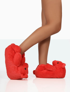 Moxy Red Fluffy Faux Fur Bear Shaped Slippers