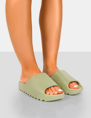 Brady Green Rubber Flat Slider Sandals Public Desire