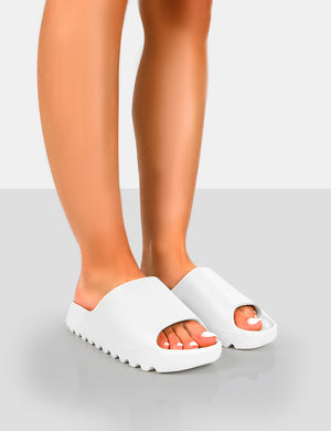 Brady White Rubber Flat Slider Sandals