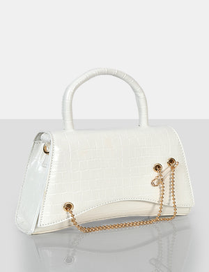 The Trista White Croc Arched Mini Handbag
