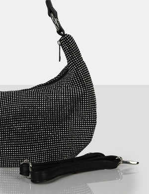 The Cordelia Black Diamante Zip Up Shoulder Bag