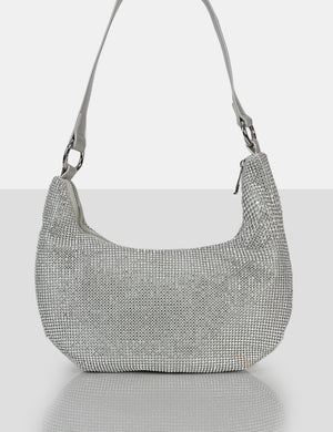 The Cordelia Silver Diamante Zip Up Shoulder Bag