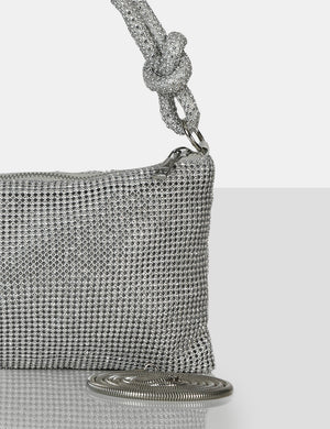 The Ingrid Silver Diamante Zip Up Knot Detail Mini Shoulder Bag
