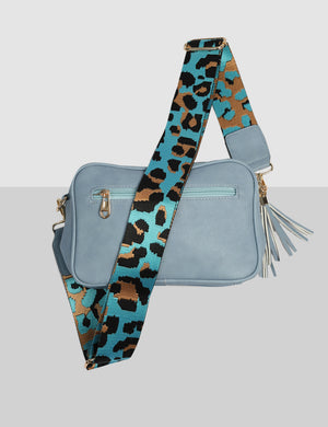 The Casey Baby Blue Animal Print Strap Zip Up Crossbody Bag