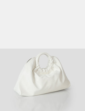 The Darcie White Round Grab Handle Oversized Clutch Bag