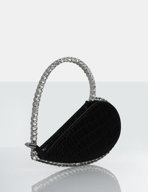 The Zee Black Croc Diamante Love Heart Grab Bag