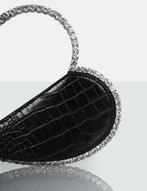 The Zee Black Croc Diamante Love Heart Grab Bag