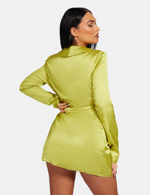 Tie Waist Satin Blazer Dress Lime