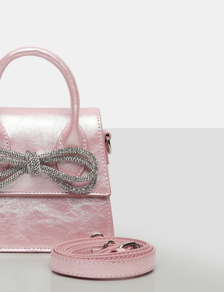 The Indy Pink Pu Diamante Bow Mini Bag | Public Desire