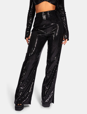 Ultimate Sequin Wide Leg Trouser Black