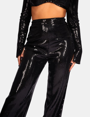 Ultimate Sequin Wide Leg Trouser Black