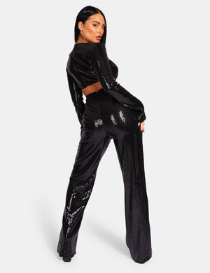 Ultimate Sequin Wide Leg Trouser Black