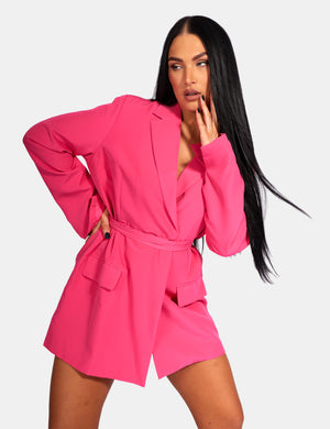 Wrap Belt Blazer Dress Pink