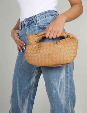 The Blame Tan Woven PU Knot Detail Mini Grab Bag