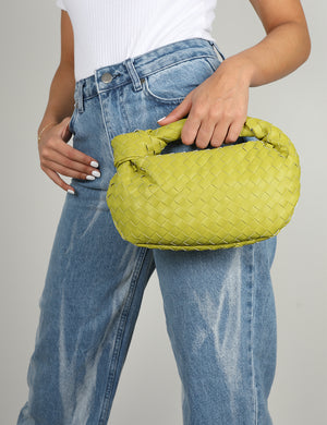 The Blame Chartreusse Lime Woven PU Knot Detail Mini Grab Bag
