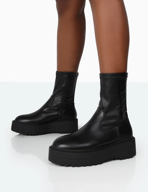 Auden Black PU Chunky Sole Ankle Boots