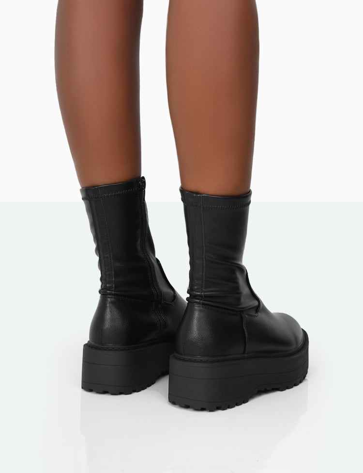Auden Black PU Chunky Sole Ankle Boots Public Desire