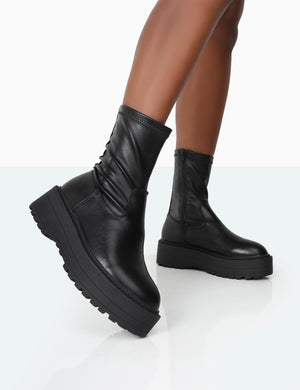 Auden Black PU Chunky Sole Ankle Boots