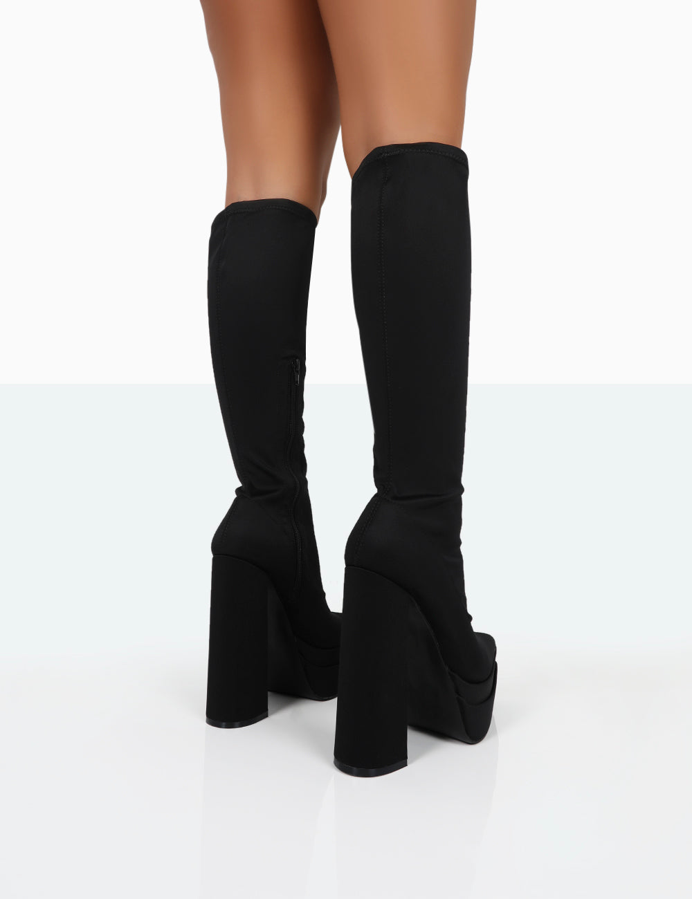 Black ladder cutout knee high boots clearance