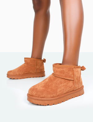 Flurry Chestnut Brown Faux Suede Ultra Mini Ankle Boots