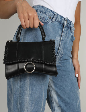 The Roxi Black Plaited Edge Mini Handbag