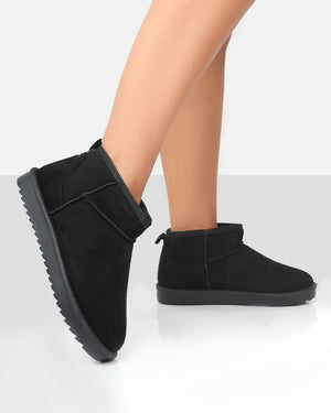 Frosty Black Faux Suede Ultra Mini Ankle Boots