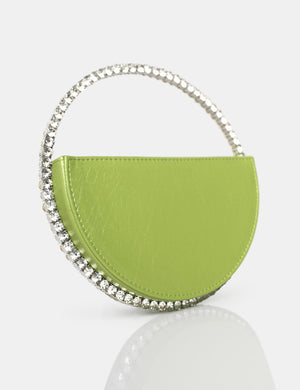 The Alessia Metallic Green Pu Circle Diamante Mini Grab Bag