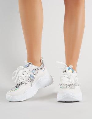 Burn Chunky Trainers in White and Snakeskin