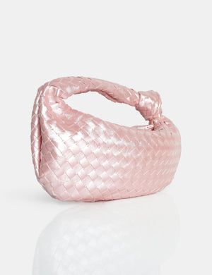 The Blame Baby Pink Pearlescent Woven PU Knot Detail Mini Grab Bag