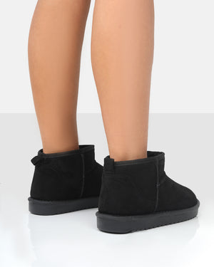 Frosty Black Faux Suede Ultra Mini Ankle Boots