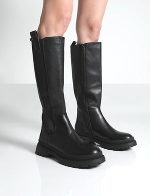 Balya Black Pu Pointed Toe Knee High Boots Public Desire