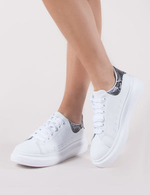 Bolt Platform Trainers in White and Snake
