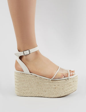 Tarini Perspex Espadrille Flatform Sandals in White Public Desire