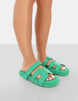 Hot Fuzz Green Borg Cut Out Flat Sandals