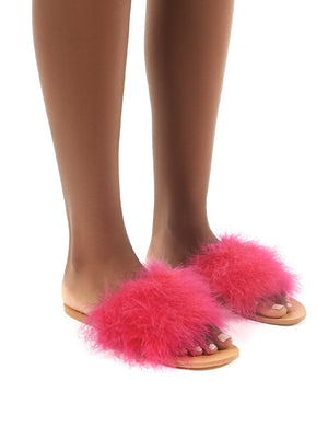 Bubbly Pink Feather Slider Flat Sandals